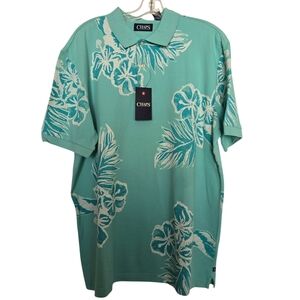 NWT Chaps Aqua White Hibiscus Floral Men's Polo Shirt